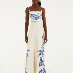 FARM Rio Cream and Blue Floral Jumpsuit - NWT - Size M